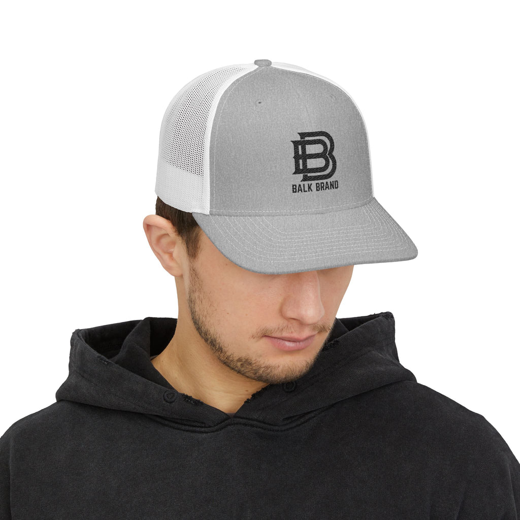 Trucker Cap — Gray & White Embroidered 'Balk Brand' Logo Snapback
